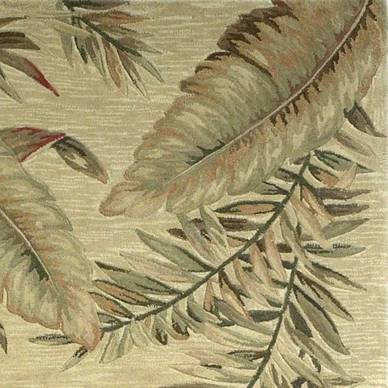 Ivory Hand Tufted Tropical Leaves Indoor Area Rug Photo 1