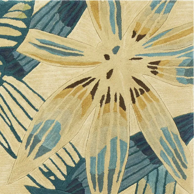 Ivory Hand Tufted Tropical Leaves Indoor Runner Rug Photo 2