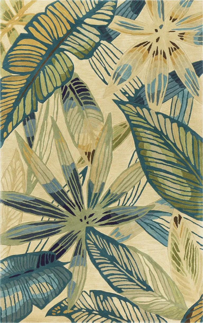 Ivory Hand Tufted Tropical Leaves Indoor Runner Rug Photo 1