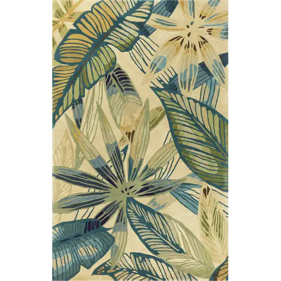 Ivory Hand Tufted Tropical Leaves Indoor Runner Rug Photo 1