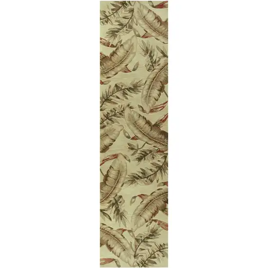 10' Ivory Hand Tufted Tropical Leaves Indoor Runner Rug Photo 2