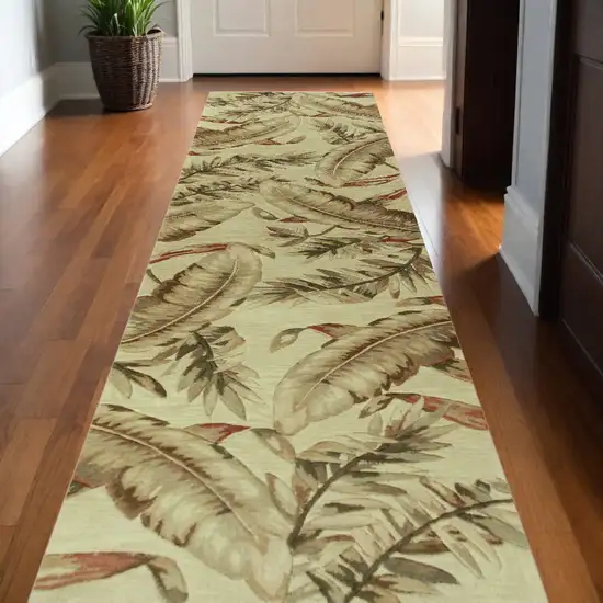 10' Ivory Hand Tufted Tropical Leaves Indoor Runner Rug Photo 1