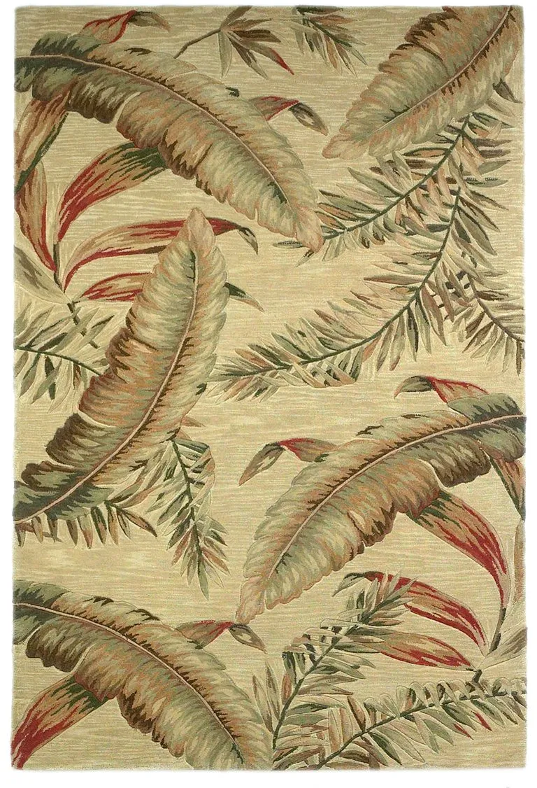 Ivory Hand Tufted Tropical Leaves Indoor Runner Rug Photo 3