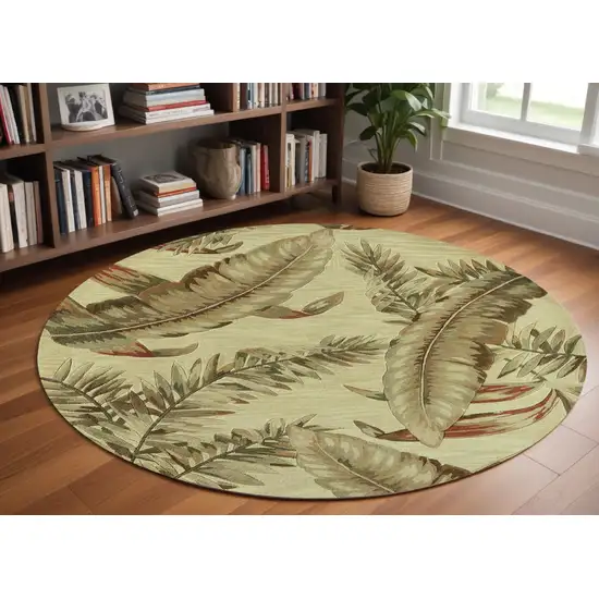 8' Ivory Hand Tufted Tropical Leaves Round Indoor Area Rug Photo 1