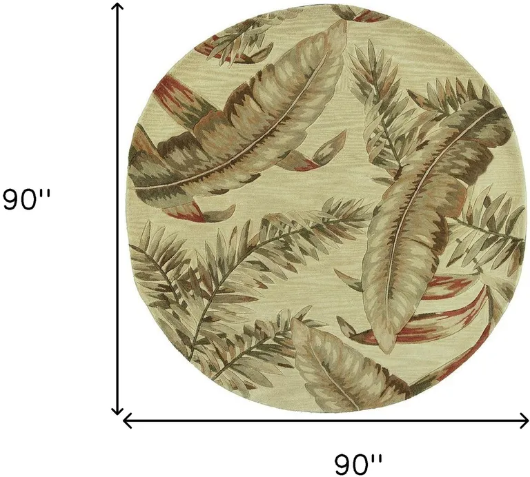 Ivory Hand Tufted Tropical Leaves Round Indoor Area Rug Photo 4