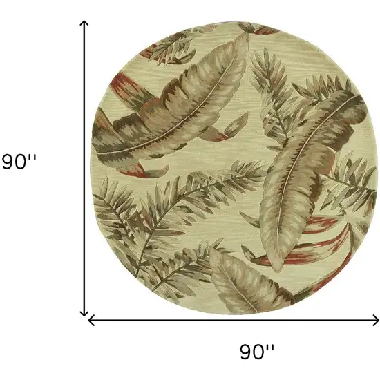 Ivory Hand Tufted Tropical Leaves Round Indoor Area Rug Photo 4