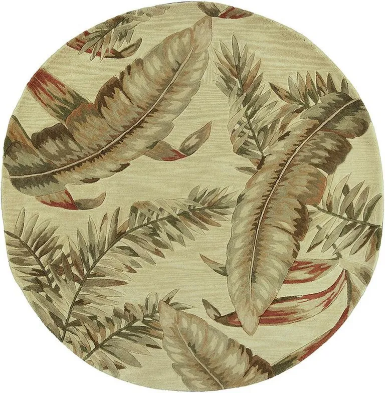 Ivory Hand Tufted Tropical Leaves Round Indoor Area Rug Photo 3