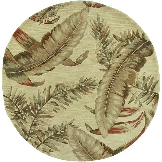 Ivory Hand Tufted Tropical Leaves Round Indoor Area Rug Photo 3