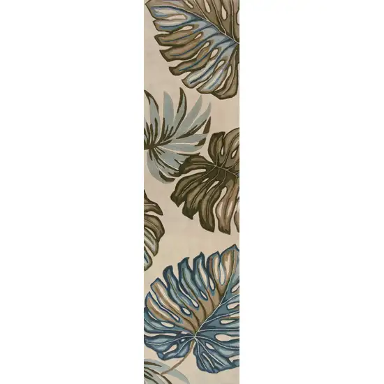 Ivory Hand Tufted Tropical Monstera Indoor Runner Rug Photo 2