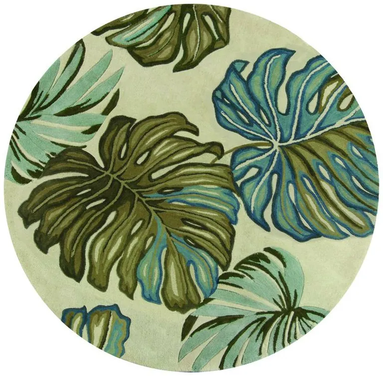 Ivory Hand Tufted Tropical Monstera Round Indoor Area Rug Photo 3