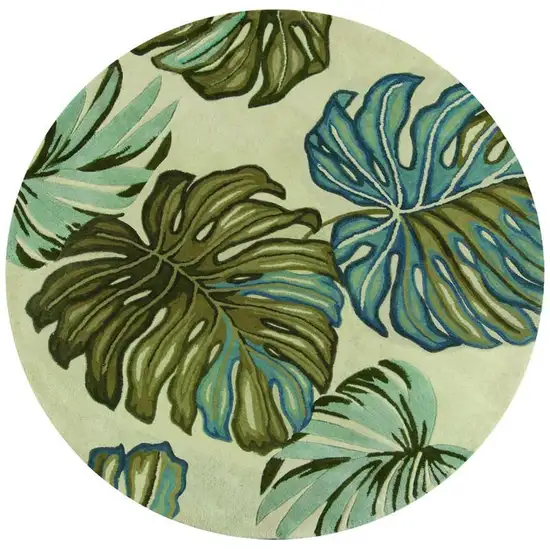 Ivory Hand Tufted Tropical Monstera Round Indoor Area Rug Photo 3