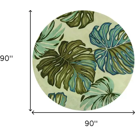 Ivory Hand Tufted Tropical Monstera Round Indoor Area Rug Photo 4