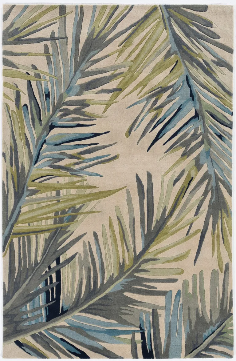 Ivory Hand Tufted Tropical Palms Indoor Area Rug Photo 1