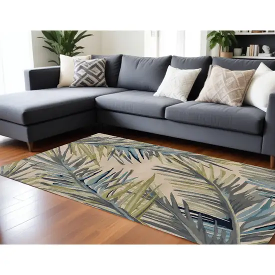 Ivory Hand Tufted Tropical Palms Indoor Area Rug Photo 1