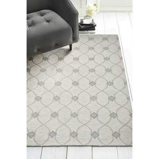 Ivory Hand Tufted Wool Ogee Indoor Area Rug Photo 4