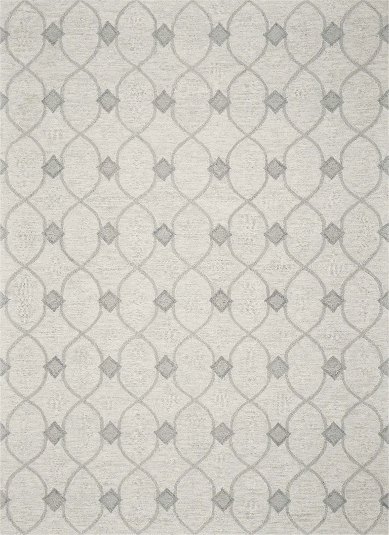 Ivory Hand Tufted Wool Ogee Indoor Area Rug Photo 1