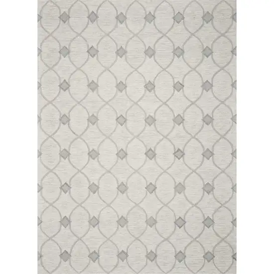 Ivory Hand Tufted Wool Ogee Indoor Area Rug Photo 1