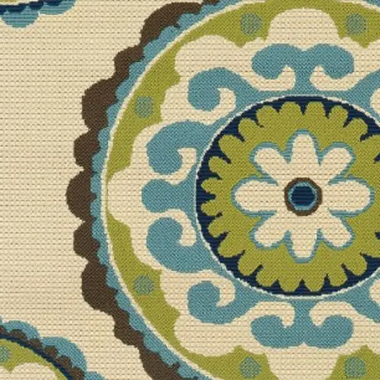 Ivory Indigo and Lime Medallion Disc Indoor Outdoor Area Rug Photo 4