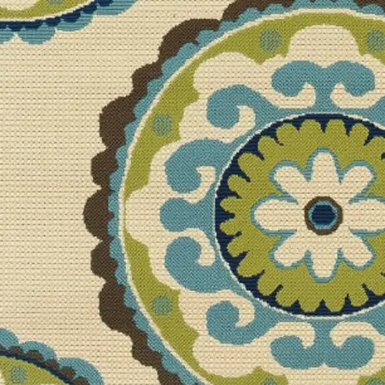 Ivory Indigo and Lime Medallion Disc Indoor Outdoor Area Rug Photo 4