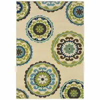 Photo of Ivory Indigo and Lime Medallion Disc Indoor Outdoor Area Rug