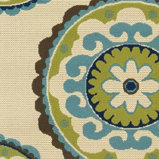 Ivory Indigo and Lime Medallion Disc Indoor Outdoor Area Rug Photo 4