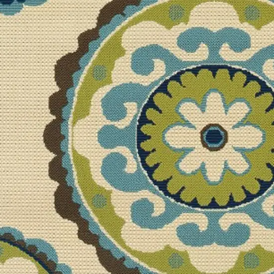 Ivory Indigo and Lime Medallion Disc Indoor Outdoor Area Rug Photo 4