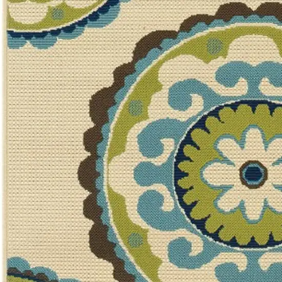 Ivory Indigo and Lime Medallion Disc Indoor Outdoor Area Rug Photo 4