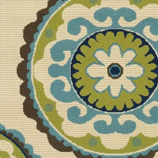 Ivory Indigo and Lime Medallion Disc Indoor Outdoor Area Rug Photo 4