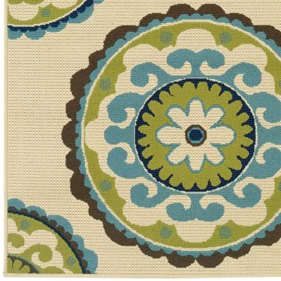 Ivory Indigo and Lime Medallion Disc Indoor Outdoor Area Rug Photo 5