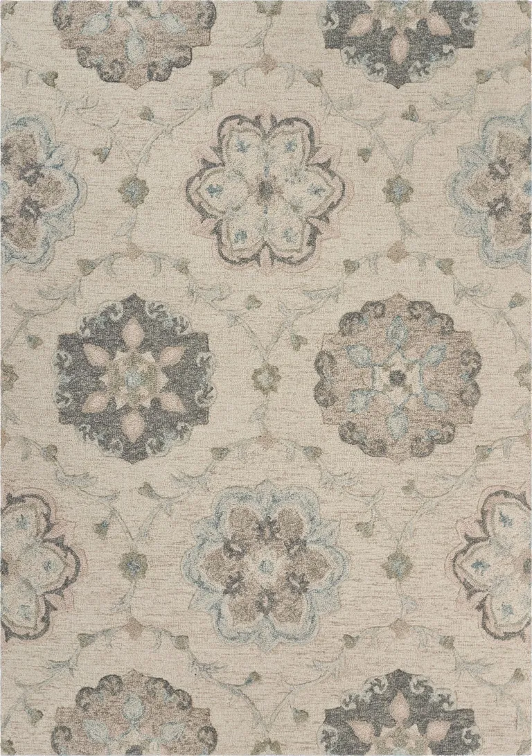 Ivory Intricate Floral Area Rug Photo 1