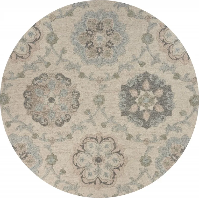 Ivory Intricate Floral Area Rug Photo 1