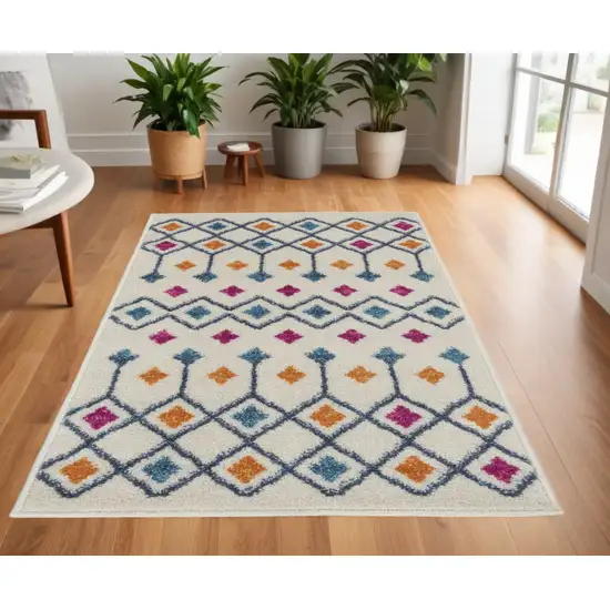 Blue And Ivory Geometric Dhurrie Area Rug Photo 1