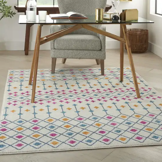 Blue And Ivory Geometric Dhurrie Area Rug Photo 6