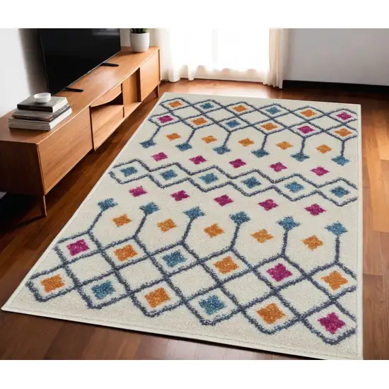 Blue And Ivory Geometric Dhurrie Area Rug Photo 1