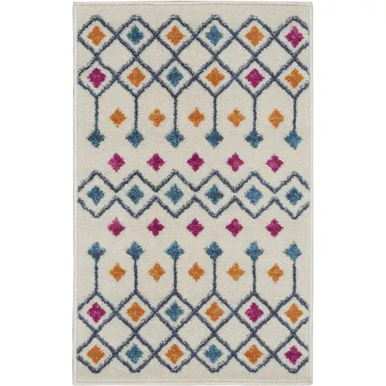 Blue And Ivory Geometric Dhurrie Area Rug Photo 1