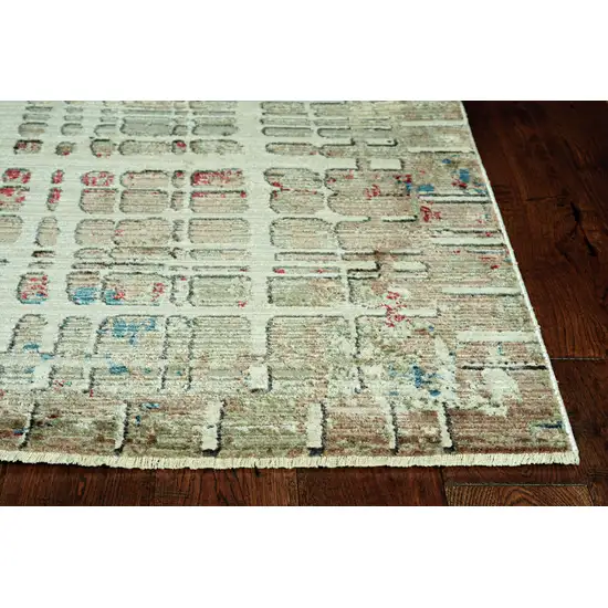 Ivory Khaki Distressed Plaid Area Rug Photo 2