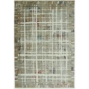 Photo of Ivory Khaki Distressed Plaid Area Rug