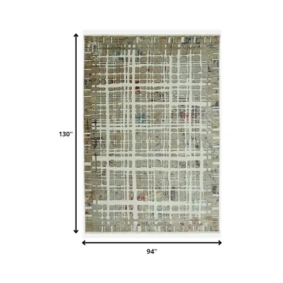 Ivory Khaki Distressed Plaid Area Rug Photo 4