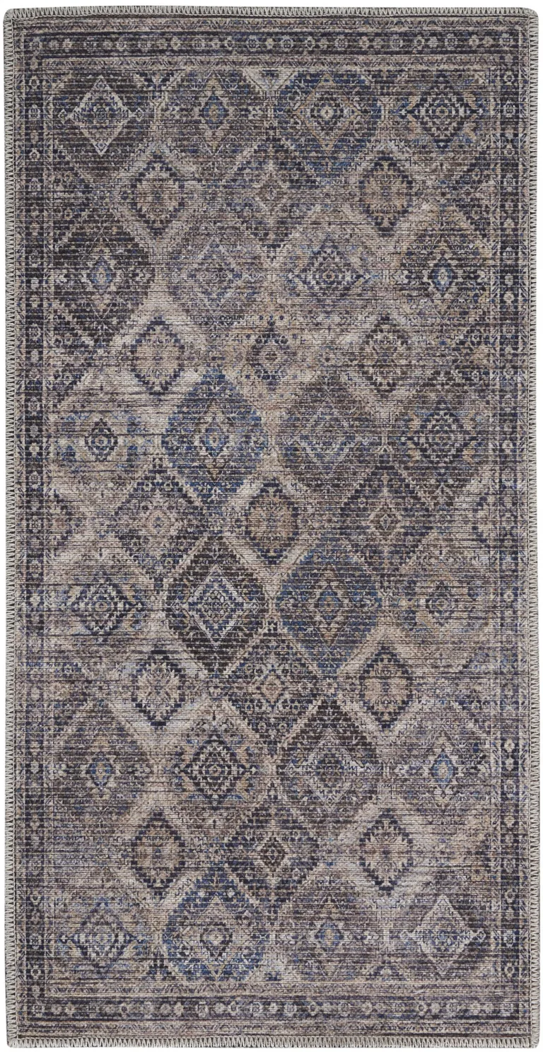 Ivory Latte Oriental Power Loom Distressed Washable Area Rug Photo 1