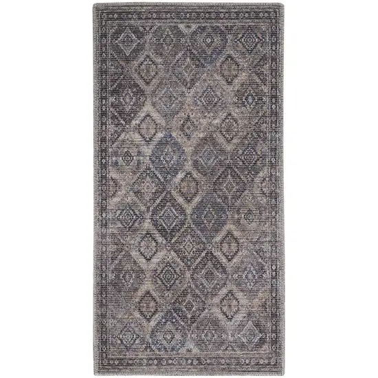 Ivory Latte Oriental Power Loom Distressed Washable Area Rug Photo 1