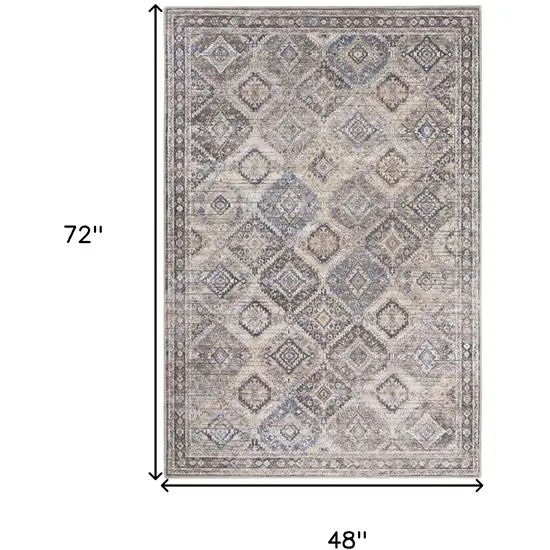 Ivory Latte Oriental Power Loom Distressed Washable Area Rug Photo 5