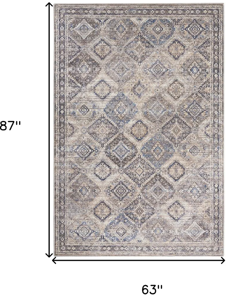 Ivory Latte Oriental Power Loom Distressed Washable Area Rug Photo 5