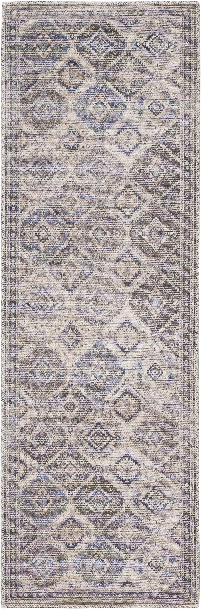 Ivory Latte Oriental Power Loom Distressed Washable Runner Rug Photo 1