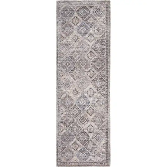 Ivory Latte Oriental Power Loom Distressed Washable Runner Rug Photo 1