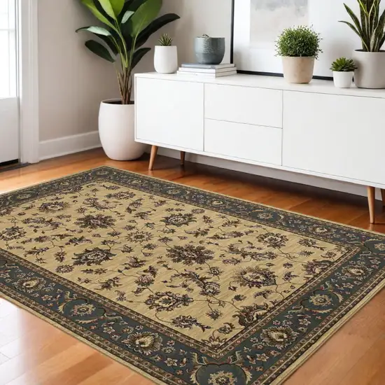 Ivory Light Blue And Brown Oriental Area Rug Photo 1