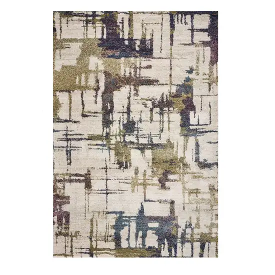 Ivory Machine Woven Abstract Brushstrokes Indoor Area Rug Photo 2