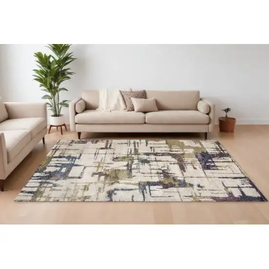 Ivory Machine Woven Abstract Brushstrokes Indoor Area Rug Photo 2