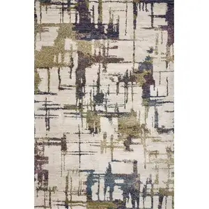 Photo of Ivory Machine Woven Abstract Brushstrokes Indoor Area Rug