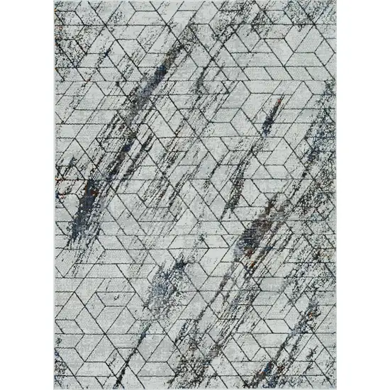 Ivory Machine Woven Abstract Geometric Indoor Runner Rug Photo 1