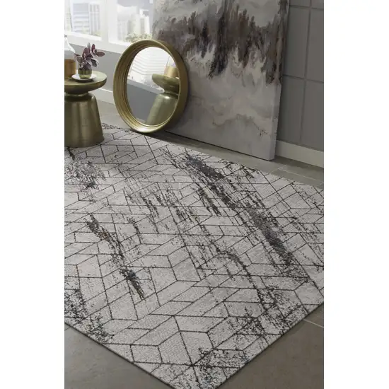 Ivory Machine Woven Abstract Geometric Indoor Runner Rug Photo 4